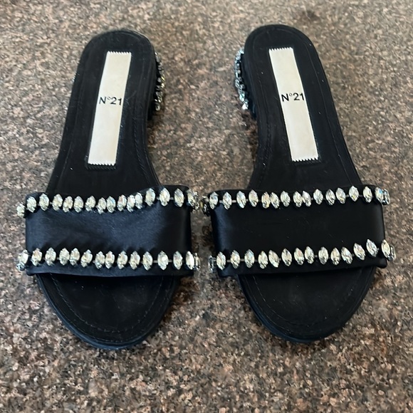 NO 21 LADIES black Crystal slides sandals-6M-GORGEOUS! - Picture 10 of 13